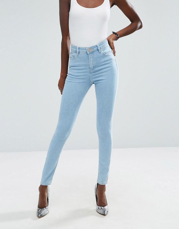 Asos Ridley High Waist Skinny Jeans In Freya Light Stonewash Blue - Blue