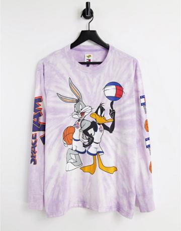 Tommy Jeans X Space Jam Unisex Tie Dye Long Sleeve Top In Purple/white