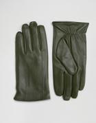 Barneys Leather Gloves In Khaki - Green