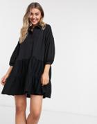 Asos Design Mini Tiered Shirt Dress In Black