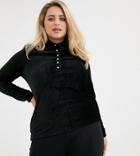Fashion Union Plus Velvet Long Sleeve Shirt With Pearl Button-black