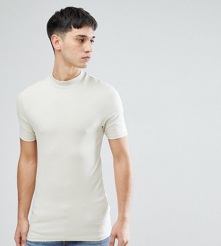 Asos Tall Muscle Fit Turtleneck T-shirt In Beige - Beige