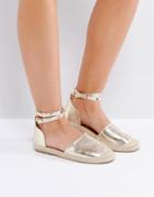 Truffle Collection Stud Ankle Espadrille - Gold