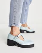 Asos Design Stealth Mary Jane Chunky Mid Heeled Shoes In Blue