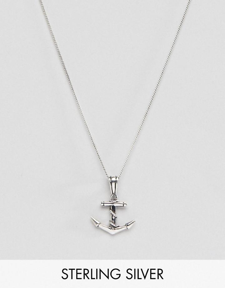 Asos Sterling Silver Necklace With Anchor Pendant - Silver