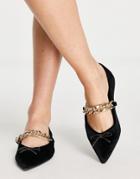 Asos Design Links Chain Point Ballet Flats In Black Velvet
