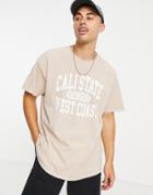 New Look T-shirt With Cali Print In Overdye Stone-neutral