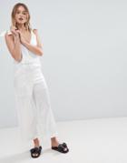 Monki Satin Tie Strap Jumpsuit - Cream