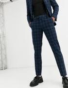 Asos Design Skinny Suit Pants In Navy Seersucker