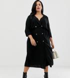 Asos Design Curve Double Button Through Collared Midi Shirt Dress - Black