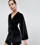 Missguided Tall Velvet Kimono Sleeve Belted Mini Dress In Black - Black