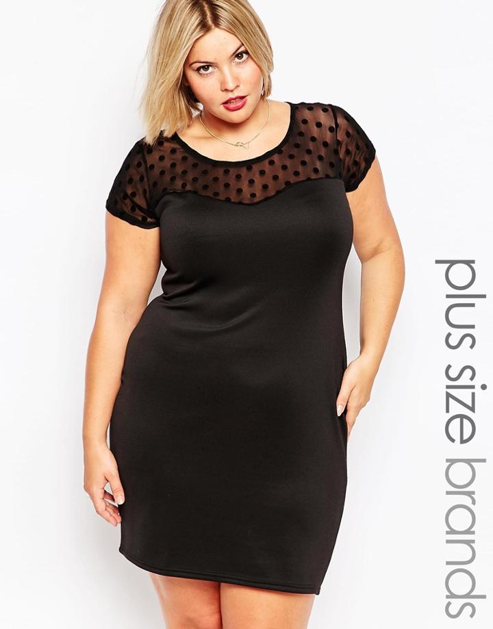 Praslin Plus Size Skater Dress With Polka Dot Printed Top - Black Party