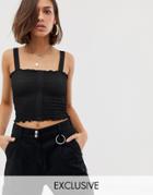 Noisy May Smock Square Neck Crop Top-black