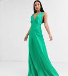 Flounce London Tall Minimal Satin Maxi Dress In Green