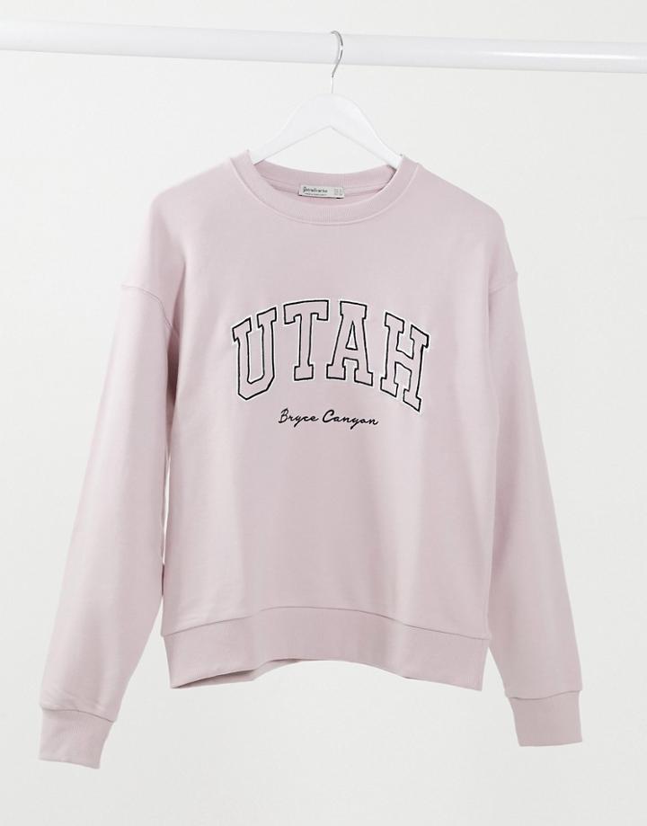 Stradivarius Oversized Sweatshirt In Pink With Utah Embroidery