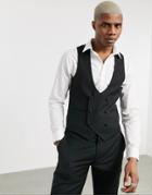 Devils Advocate Wedding Skinny Fit Scoop Double Breasted Vest-black
