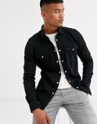 Asos Design Skinny Fit Western Organic Denim Shirt In Black