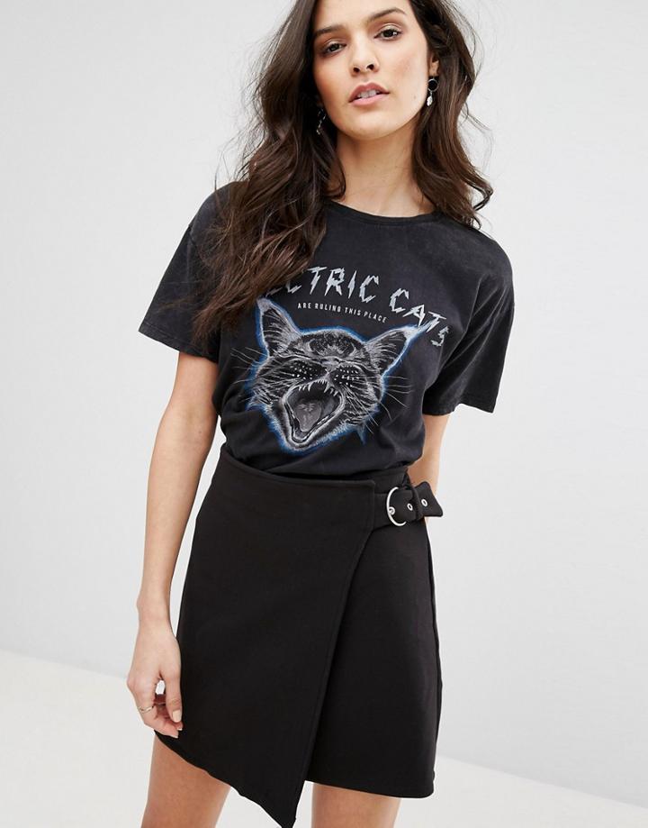 Mango Electric Cats Print T-shirt - Gray