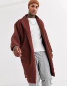 Asos Design Extreme Oversized Duster Jacket In Brown Borg
