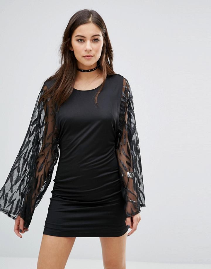 Motel Oriel Bodycon Dress In Tear Sequin - Black