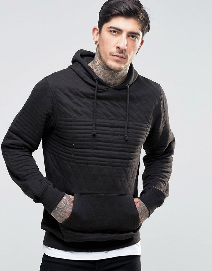 Another Influence Quilted Pull Over Hoodie - Black