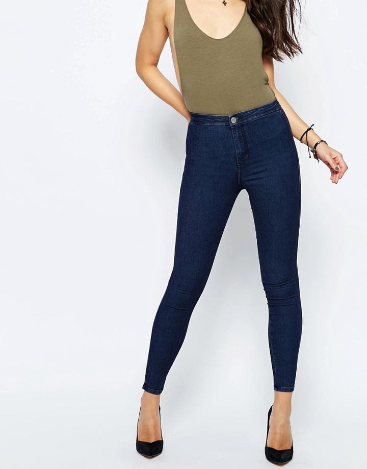 Asos Rivington High Waist Denim Jegging In Tinted Blue Wash - Blue
