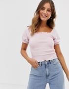 New Look Shirred Puff Sleeve Top In Light Pink - Pink