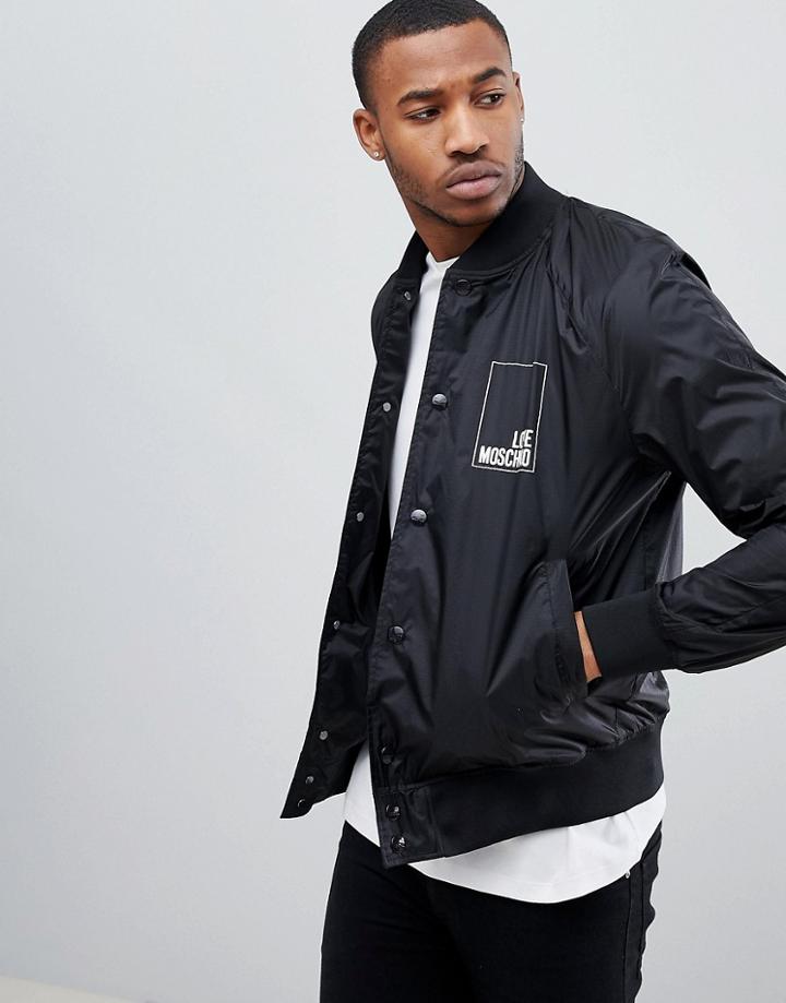 Love Moschino Bomber Jacket In Black With Back Print - Black