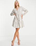 In The Style X Jac Jossa Smock Mini Dress With Balloon Sleeve In Animal Print-multi