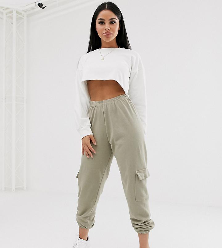 Prettylittlething Petite Sweatpants With Pocket Detail In Stone - Stone