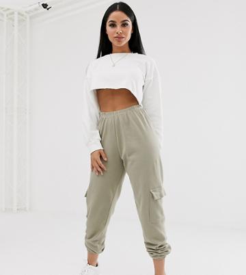 Prettylittlething Petite Sweatpants With Pocket Detail In Stone - Stone