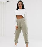 Prettylittlething Petite Sweatpants With Pocket Detail In Stone - Stone