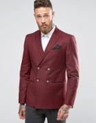 Asos Skinny Blazer With In Burgundy Gold Buttons - Red