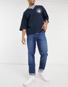 Asos Design Straight Crop Jeans In Dark Wash Blue-blues