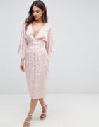 Asos Soft Jacquard Kimono Dress With Fringe Belt - Pink
