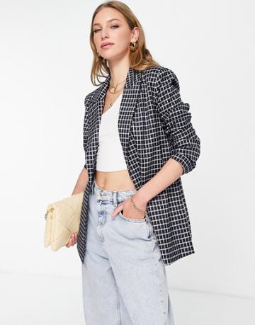 Urban Threads Oversized Blazer In Navy Check