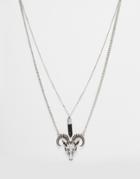 Asos Necklace Pack With Ram Head Pendant - Burnished Silver
