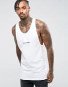 Asos Longline Extreme Muscle Tank With Extreme Racer Back & Text Print - White