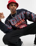 Weekday Conor Printed Sweatshirt In Dark Blue-blues