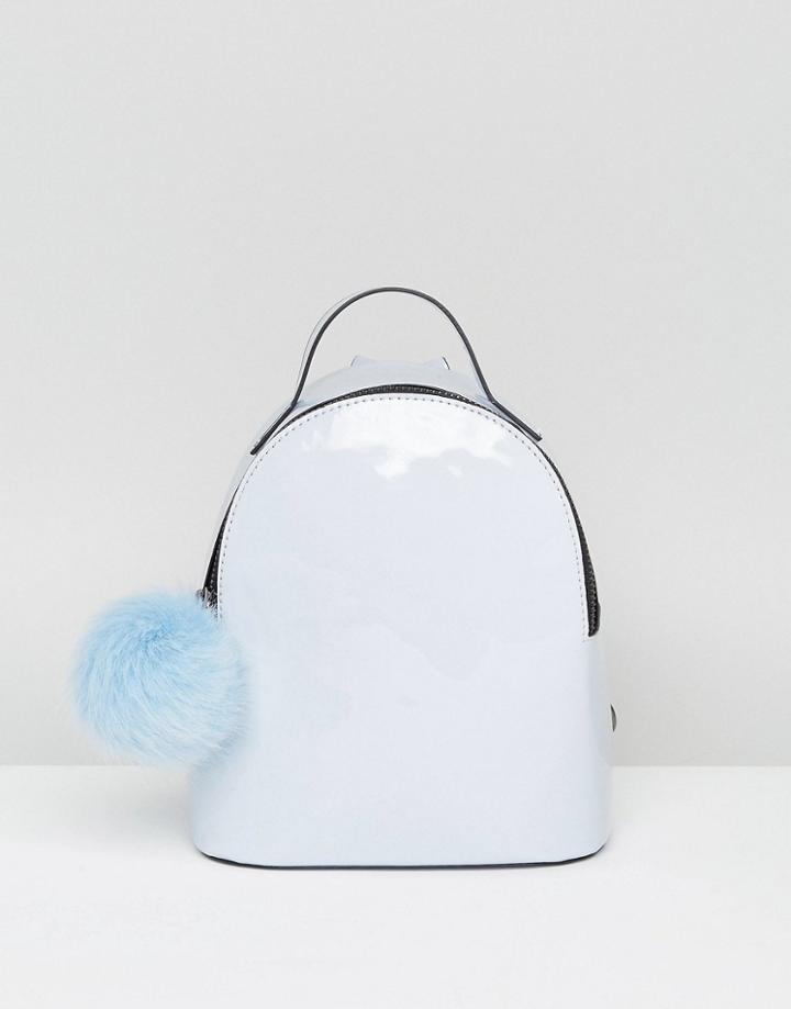 Asos Mini Patent Pom Backpack - Blue