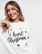 Miss Selfridge I Heart Christmas Brushed Sweatshirt In White