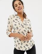 Oasis Collarless Shirt With Pocket Detail In Horse Print - Multi