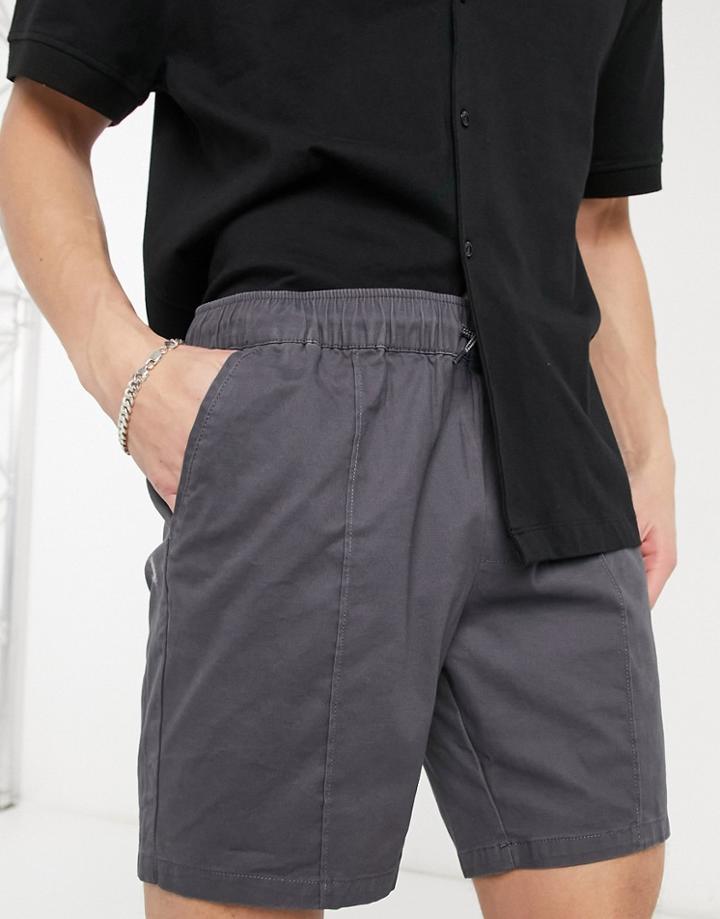 Asos Design Slim Chino Shorts With Pin Tuck In Charcoal-grey