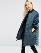 Asos Longline Quilted Jacket - Green