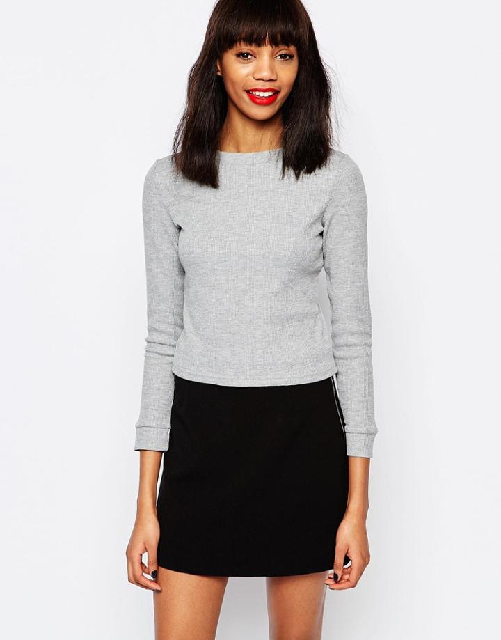 Monki Long Sleeved Crop Top - Gray