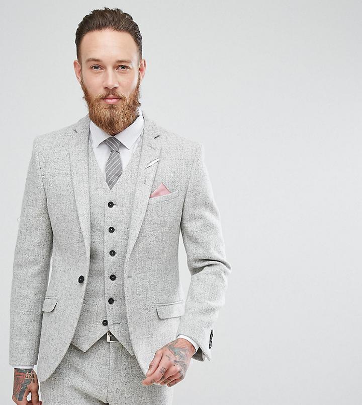 Heart & Dagger Harris Tweed Skinny Suit Jacket - Gray