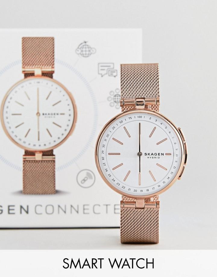 Skagen Connected Skt1404 Signatur Mesh Hybrid Smart Watch In Rose Gold - Gold