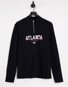Asos Design Half Zip Long Sleeve Atlanta City Print T-shirt In Black