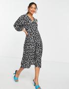 Trendyol Floral Midi Dress With Contrast Collar In Black