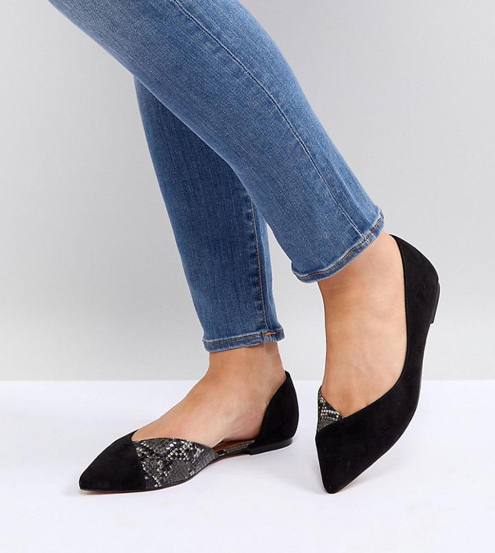 Asos Vixen Wide Fit D'orsay Point Ballet Flats - Black